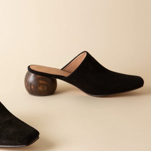 Huma Blanco Mina Black Suede Heeled Mules with Round Wood Heel, Size 36 - Picture 7 of 7